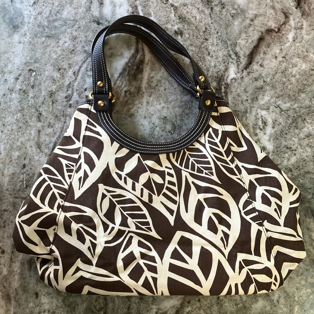 Talbots Leaf Print Tote Bag/Satchel Brown/Ivory